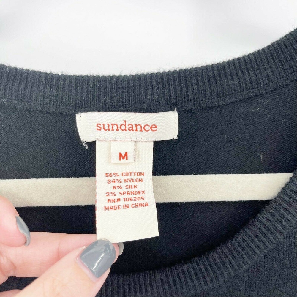 Sundance Film Noir Sweater Dress Sz M Black Cotton Silk Knit Pockets Long Sleeve - Picture 7 of 8